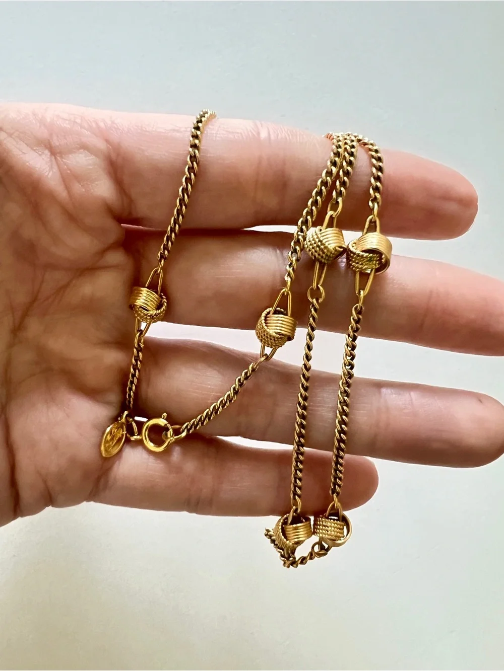 Vintage 70s Avon Love Knot Beads Gold-Tone Dainty Necklace Retro Minimalist